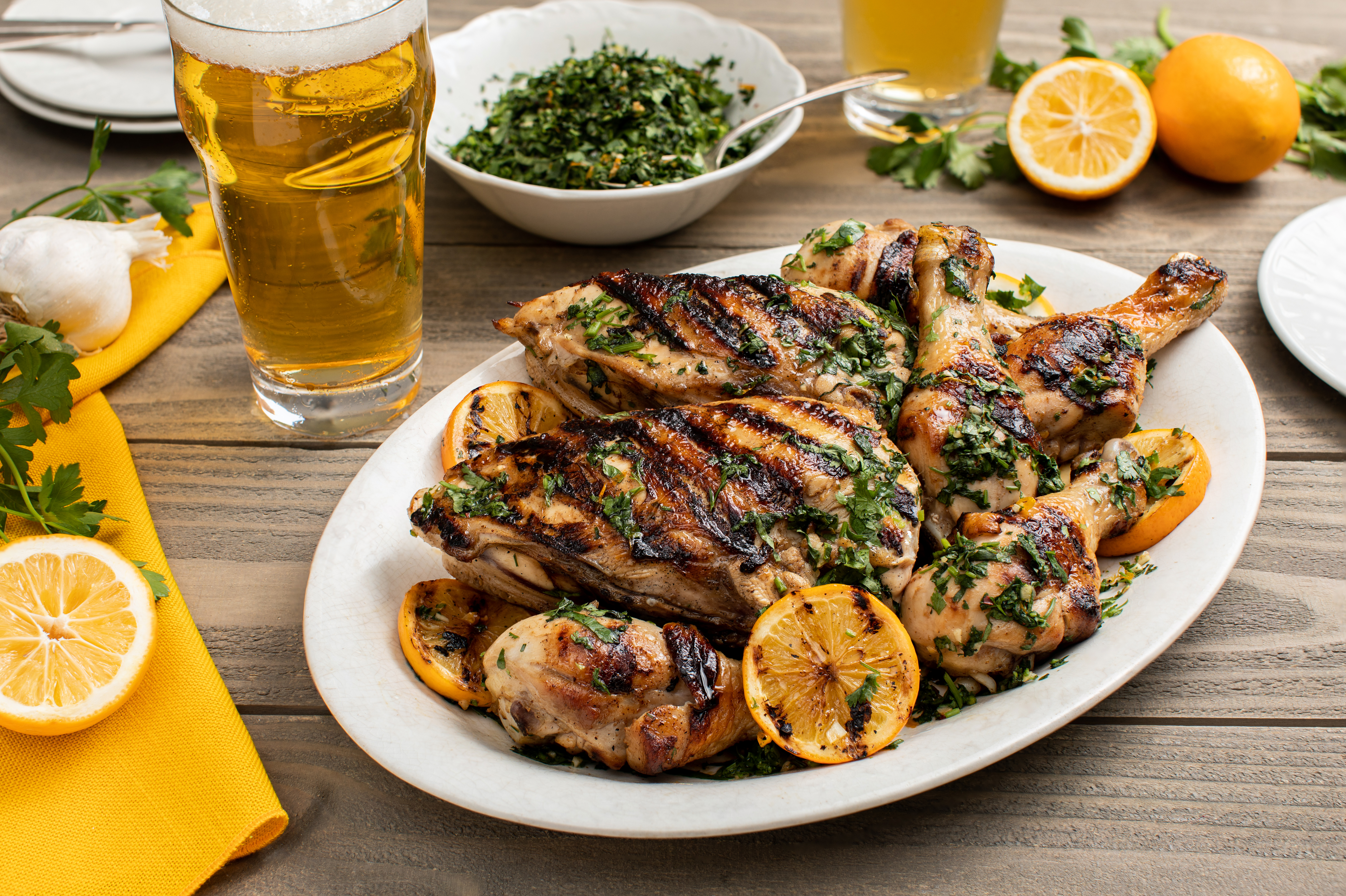 Summer Ale Citrus Marinated Chicken with Cilantro lemon Gremolata