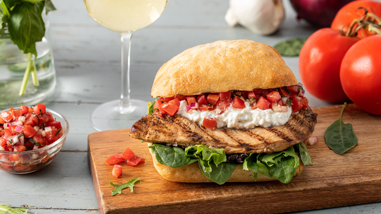Grilled Chicken Sandwich with Burrata and Tomato-Basil Relish