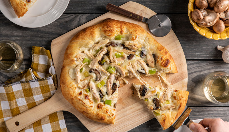 Creamy Chicken, Leek and Wild Mushroom Pizza