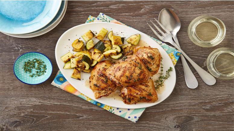 Herb Marinated Grilled Chicken Thighs with Summer Squash
