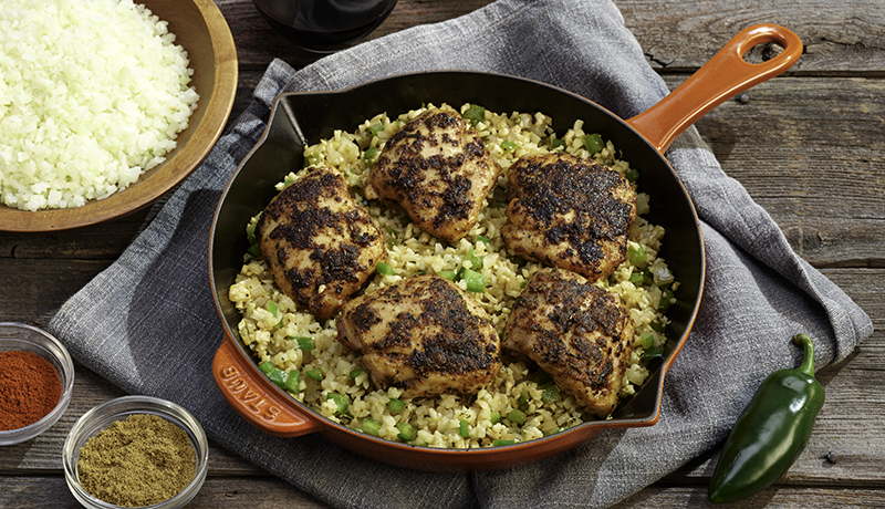 Sofrito Chicken Thighs with Cauliflower Rice