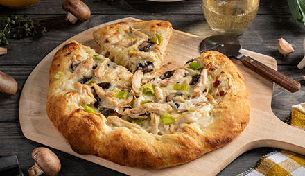 Creamy Chicken, Leek and Wild Mushroom Pizza