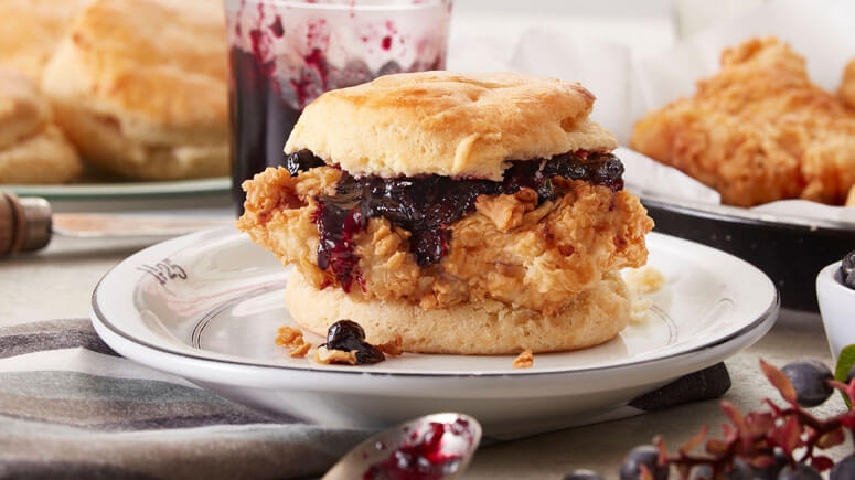 Fried Chicken Biscuits with Salal Berry Jam