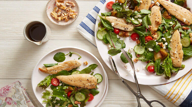 Fig and Goat Cheese Salad with Roasted Chicken Tenders