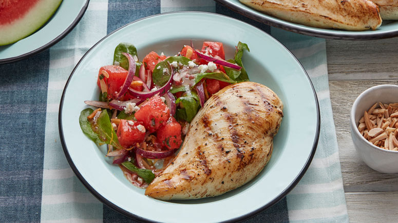 Grilled Chicken with Watermelon and Arugula Salad