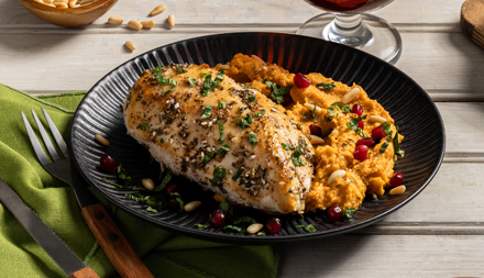 Za'atar Chicken with Harissa and Honey Mashed Butternut Squash